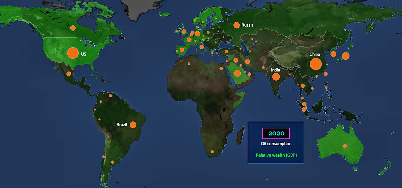 Global oil Consumption, 2020 map